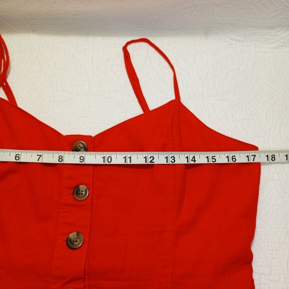 American Eagle Red Sleeveless Button-Front Midi Dress Size M Cotton, Linen Blend - Picture 12 of 13